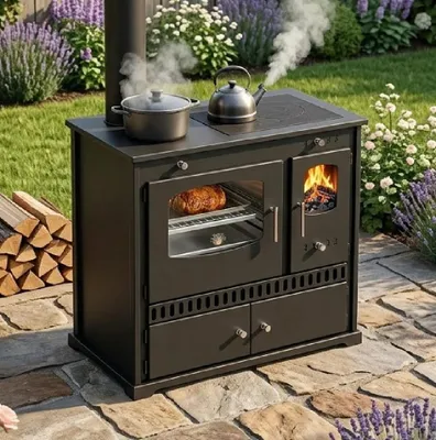 Produktbild von Outdoor-Küchenofen Pizzaofen Gartenherd P ECO INOX Edelstahlbackfach, linke Version