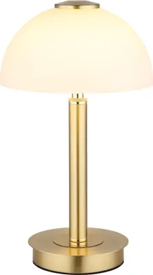 Produktbild von Globo Lighting Tischleuchte Metall messingfarben matt, Metall messing, Glas opal, Kabel PVC schwarz, Touch Ein/Aus, Touchdimmer, Helligkeit 100-40-10% schaltbar, ø: 180mm, H: 315mm, Kabellänge 1500mm, inkl. LED 7W 230V, 620lm Source, 255lm Output, 3000K