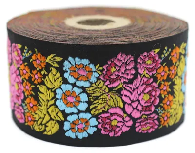 Jacquard-Band 10 m x 50 mm, gewebt, Polyester, Gartenmuster
