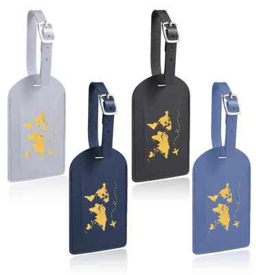 Immagine prodotto di 4 portachiavi per valigie, targhette identificative in ecopelle, blu scuro