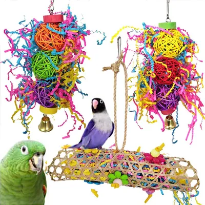 Produktbild von 3Pcs Vogel Kauwspeelzeug, Naturholz, Für kleine Vögel, Nymphensittiche, Conures, Wellensittiche