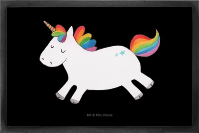 Produktbild von Mr. & Mrs. Panda fußmatte Einhorn Happy 50 x 75 cm - Schwarz - Geschenk, Bodenvorleger, Sauberlaufmatte, Fußabstreifer, Spannend, Lachen, Unicorn, Gummimatte, Witzig
