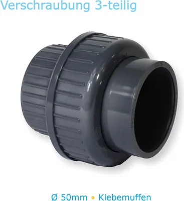 Produktbild von PVC-U Fitting 3fach Verschraubung Ø 50mm Muffen Verrohrung Pool Schwimmbecken