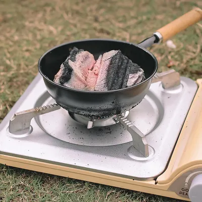 Image de Camping en plein air BBQ Picinc Fours à feu Charbon de bois Barbecue Outil Poêle à charbon portable Poignée en bois Pot de lumière