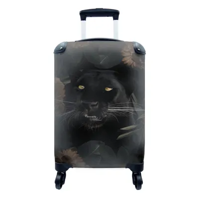 Produktbild von MuchoWow® Koffer Handgepäck Trolley Rollkoffer Kleine Reisekoffer mit 4 Rollen - Panther - Tiere - Blumen - Cabin Size < 55x40x23 cm & 55x40x20 cm - Fotokoffer - Kabinenkoffer - Boardgepäck - Reise-Box - Reisekoffer - Reisegepäck - Koffer mit Bild - Trolley für Kinder