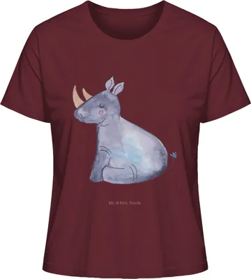 Produktbild von Mr. & Mrs. Panda Damen T-Shirt Einhorn Nashorn Größe S - Burgundy - Geschenk, Kurzarmshirt, Regenbogen, Glitzer, Unicorn, Basic Shirt, Baumwoll, Oberteil, Zoo, Nashörner
