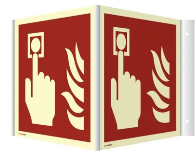 Produktbild von Dreifke® Winkelschild Brandmelder ISO 7010, Kunststoff, nachleucht., 160-mcd,...