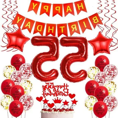 Produktbild von 55 Jahre Frauen Geburtstag Dekoration rot Ballons Folie