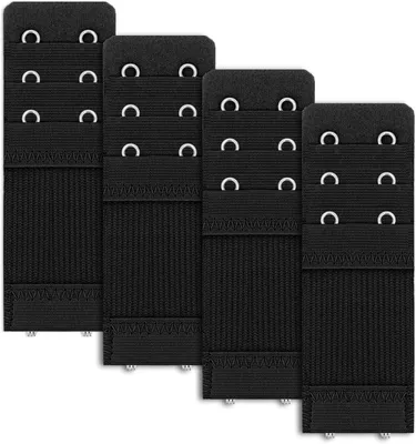 Produktbild von BH Verlängerung 4 Stück Schwarz, 9,7 x 3,2 cm, 2 Haken 3 Reihen, Elastische Polyester BH-Erweiterung Für Schwangerschaft Und Gewichtszunahme