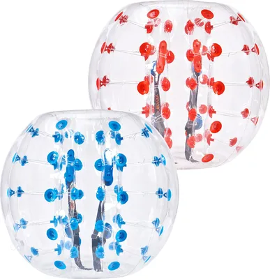 Productafbeelding van Opblaasbare botsballen, 2 stuks, 1,2 m x 1,03 m. Menselijke botsballen, PVC-lichaamsballen voor buitensporten. Rood en blauw gestreept, opblaasbare bumpers