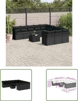 Produktbild von The Living Store 12-tlg. Garten-Sofagarnitur mit Kissen Schwarz Poly Rattan