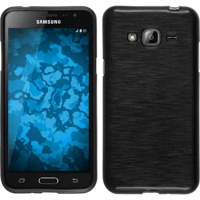 Produktbild von PhoneNatic Case kompatibel mit Samsung Galaxy J3 - silber Silikon Hülle brushed + 2 Schutzfolien