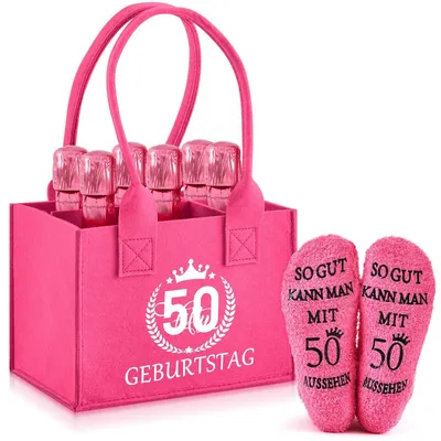 Image de Elzusha - Sacs en tissu pour 6 bouteilles de Prosecco, avec des chaussettes amusantes