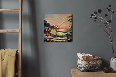 Produktbild von Coloray Hodiny Unikátní 30x30 cm  Tiché hodiny Pro obývací pokoj a kuchyň Nástěnné hodiny Plátno Bílé ručičky hodin - Pobřežní západ slunce