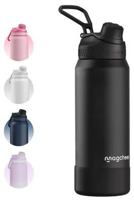 Isolierte Wasserflasche 1L, Edelstahl, schwarz, mit Deckel