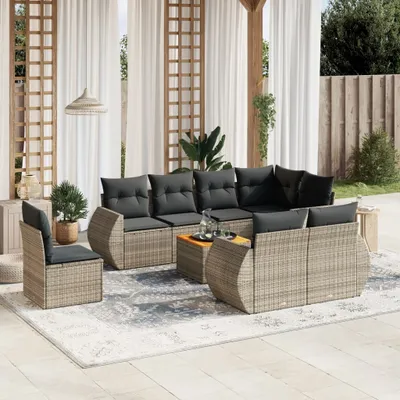 Produktbild von Design 9-tlg. Garten-Sofagarnitur mit Kissen Grau Poly Rattan, Gartenmöbel-Sets 2024 Neu
