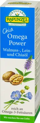 Produktbild von Rapunzel 1001985, 100 ml, Kochen, Salat, WALNUSSÖL* nativ (50,00%), Leinöl* nativ (40,00%), Chiaöl* (Salvia hispanica) kaltgepresst (10,00%), Nach dem Öffnen das Öl aufrecht stehend, gut verschlossen im Umkarton und Kühlschrank aufbewahren., Deutschland, 900 kcal