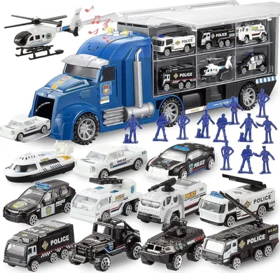 Image de JOYIN 25-en-1 Ensemble de jouets de véhicule de camion avec des soldats et une voiture de combat dans un camion de transport