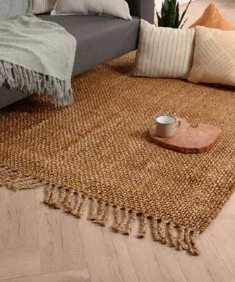 Imagen del producto de Alfombra de yute Unyqoos® "Chunky" – Tejida a mano, resistente, color dorado/natural, 300 x 400 cm, 2 kg/m², 8 mm