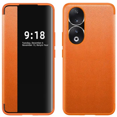 Immagine prodotto di Custodia per Honor 90 sottile in Finto cuoio con finestra di visualizzazione Arancione