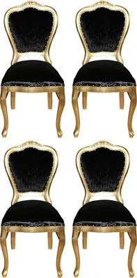 Produktbild von Casa Padrino Luxus Barock Esszimmer Set Schwarz / Gold 45 x 46 x H. 99 cm - 4 handgefertigte Esszimmerstühle - Barock Esszimmermöbel
