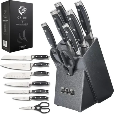 Produktbild von 8-teiliges Küchenmesserset, Orient, Origin Series, Granitblock, Schere, Premium, Deutscher Edelstahl X50 Ultra+, Schwarz