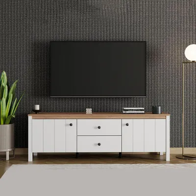Image de Zavatt - Meuble TV, 163x40x53h cm Blanc Mat, un Tiroir