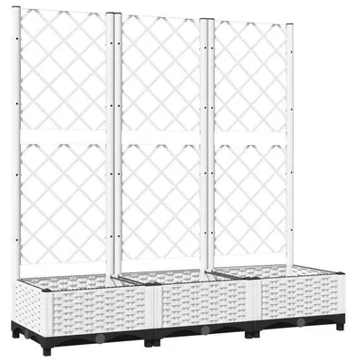 Produktbild von Pflanzkasten mit Rankgitter – Gartenkasten – Kletterpflanzenkasten – Balkonkasten – 120x40x121,5 cm – Weißer Kunststoff