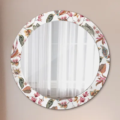 Produktbild von Runder Spiegel mit Modernem Aufdruck - Dekospiegel Wandmontage -Vintage Blumen- Ø70cm