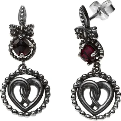 Produktbild von Ohrstecker 925 Sterling Silber antik rhodiniert mit Herz und Granat
