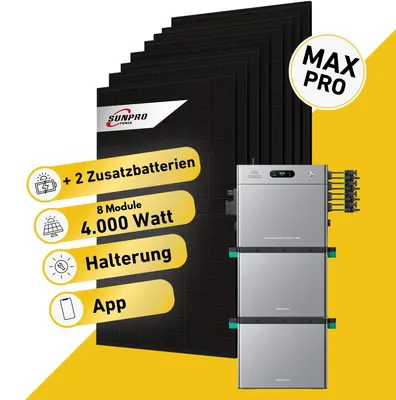 Produktbild von 4000 Watt, Bifazial Komplettset, Balkonkraftwerk, Zendure Solarflow 2400 Pro, 2 x AB3000L Zusatzbatterien