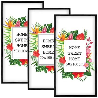 Produktbild von MG Design Set aus 3 Schwarz Bilderrahmen 50 x 100 cm - Aus echtem Holz mit Acrylglas, zum Aufhängen & Aufstellen, für Fotos, Poster & Puzzle
