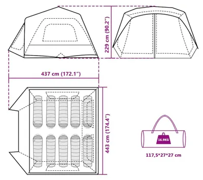 Produktbild von vidaXL Familienzelt 10 Personen Blau Quick Release Wasserdicht