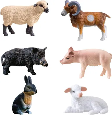 Produktbild von 6 Miniaturschafsfiguren, Schweine, Ornamente, Kunstharz, für Garten, Tisch, Moosdeko