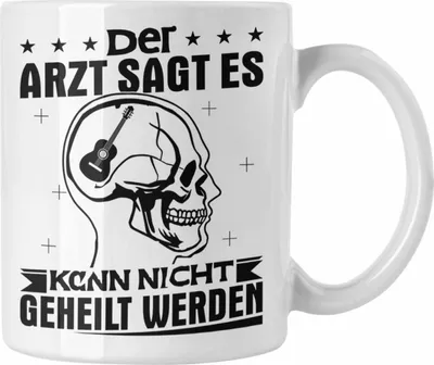 Produktbild von Trendation - Gitarrenspieler Tasse Geschenk Gitarre Geschenkidee Spruch Kaffee-Becher fürr Gitarrist Der Arzt Sagt Es Kann Nicht Geheilt Werden (Weiß)