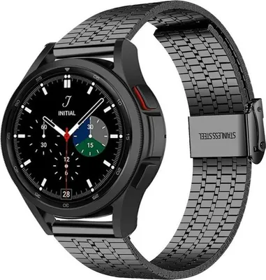 Produktbild von Strap-it Luxus-Uhrenarmband aus Edelstahl – Samsung Galaxy Watch 7 (40 & 44 mm) / Watch 6 (Classic) / Watch 5 (Pro) / Watch 4 (Classic) / FE – Metallarmband Galaxy Watch – Schwarz