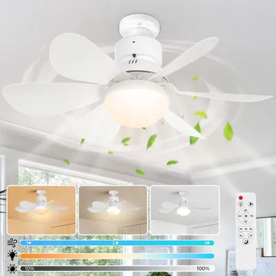 Obrázok produktu pre 40W stropný ventilátor s osvetlením a diaľkovým ovládaním E27 3 teploty farieb, stmievateľný 3 rýchlosti vetra, biely