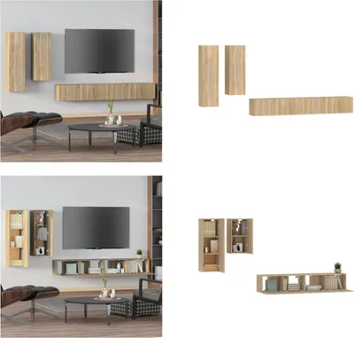 Produktbild von vidaXL 4 tlg. TV Schrank Set Sonoma Eiche Holzwerkstoff - TV-Schrank-Set - TV-Schrank-Sets - Wohnwand - Schrankwand
