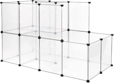 Imagen del producto de Ibenzoa® Jaula interior extensible para roedores, con 2 niveles, de 147x75x92 cm, fabricada en plástico resistente e impermeable, con sistema de ensamblaje y paneles transparentes