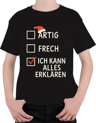 Produktbild von lustiges Weihnachtsgeschenk Ich kann alles erklären frech Spruch Uni Kinder T-Shirt, Schwarz, 128