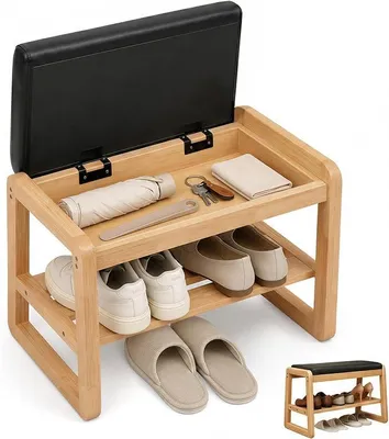 Imagen del producto de Zapatero de madera maciza con cojín y estante para zapatos (color , 55 cm)