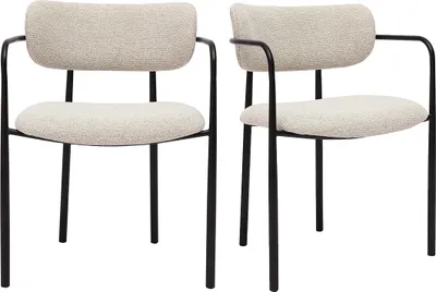 Produktbild von Miliboo - Texturierte Stoffstühle in Beige und Schwarzem Metall (2er-Set) SWIFT
