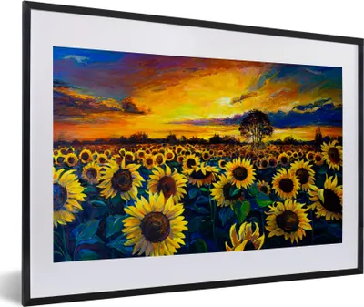 Produktbild von MuchoWow® Gerahmtes Poster Gemälde - Ölfarbe - Blumen - Sonnenblume 60x40 cm - Poster mit Schwarzem Bilderrahmen Wandposter Rahmen Foto Bilder - Schlafzimmer - Plakat in Rahmen - Drucken