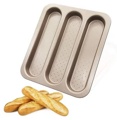 Produktbild von Brotbackform Baguette Französisches Brotform Backblech Baguette Backform Baguetteblech mit Antihaftbeschichtung Perforiertes Baguetteform Brotbackform Französische Stick-Laib-Backform Kohlenstoffstahl