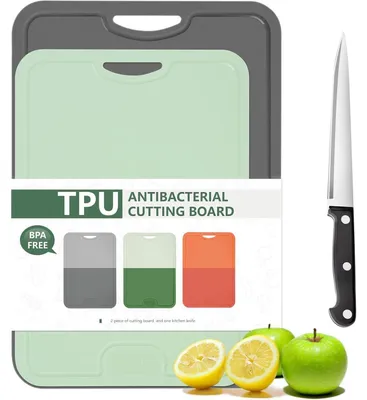 Produktbild von Schneidebrett-Set 2 Stück Flexibles TPU BPA-frei mit Saftrille Grau M + Grün S