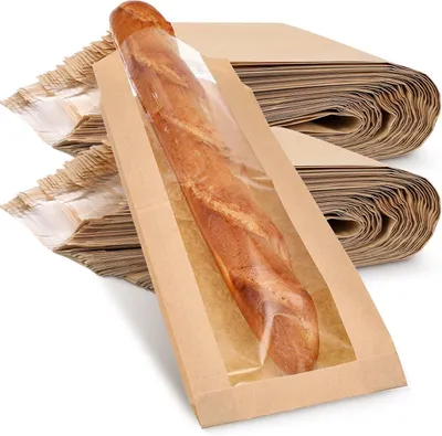 Produktbild von rottüten mit Sichtfenster - Kraftpapiertüten - Papiertüten für Brot und Gebäck - Bäckertüten - 50 Stück - 64 x 9 x 6,5 cm - für Brot, Kuchen und Kekse