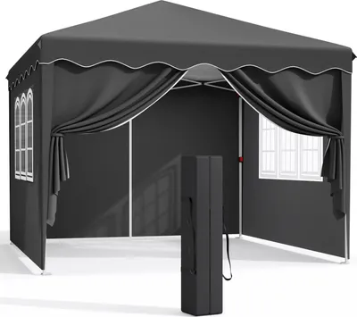 Produktbild von Faltpavillon Partyzelt - Pop-up 3 x 3 m - Mit Seitenwänden - Stahlgestell - Oxford-Gewebe PVC-beschichtet - Höhe 176–200 cm - Faltbar - Wasserabweisend - Schwarz