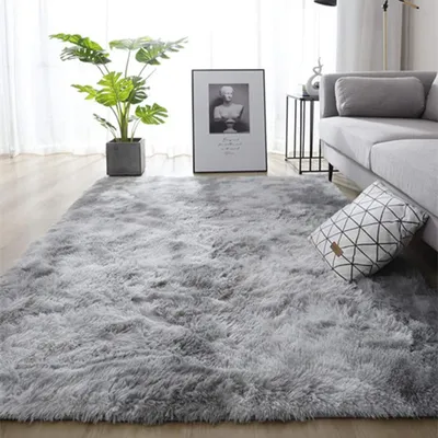 Produktbild von Weiche Teppiche für das Schlafzimmer – flauschige Shaggy-Fußmatten für das Kinderzimmer – grau-weiß, 120 x 160 cm