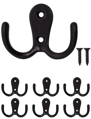 Produktbild von 'FUXXER® - 6x Klassische Garderoben-Haken, Doppel-Haken, Handtuch-Haken, Kleider-Haken, Eisen schwarz'