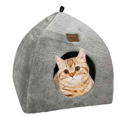 Immagine prodotto di Cuccia per gatti con cuscino lavabile - Multifunzionale e portatile - Grigia